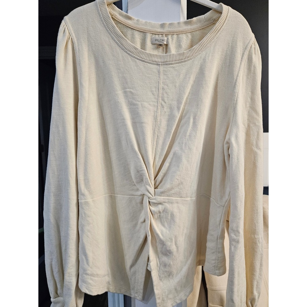 PILCRO Cream Twist Front Long Sleeve Sweater Top Women's Size L Casual Cottageco